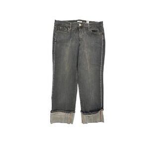 Tint Women Black Faded Rhinestone Studded Cuffed Cropped Straight Leg Jeans 16